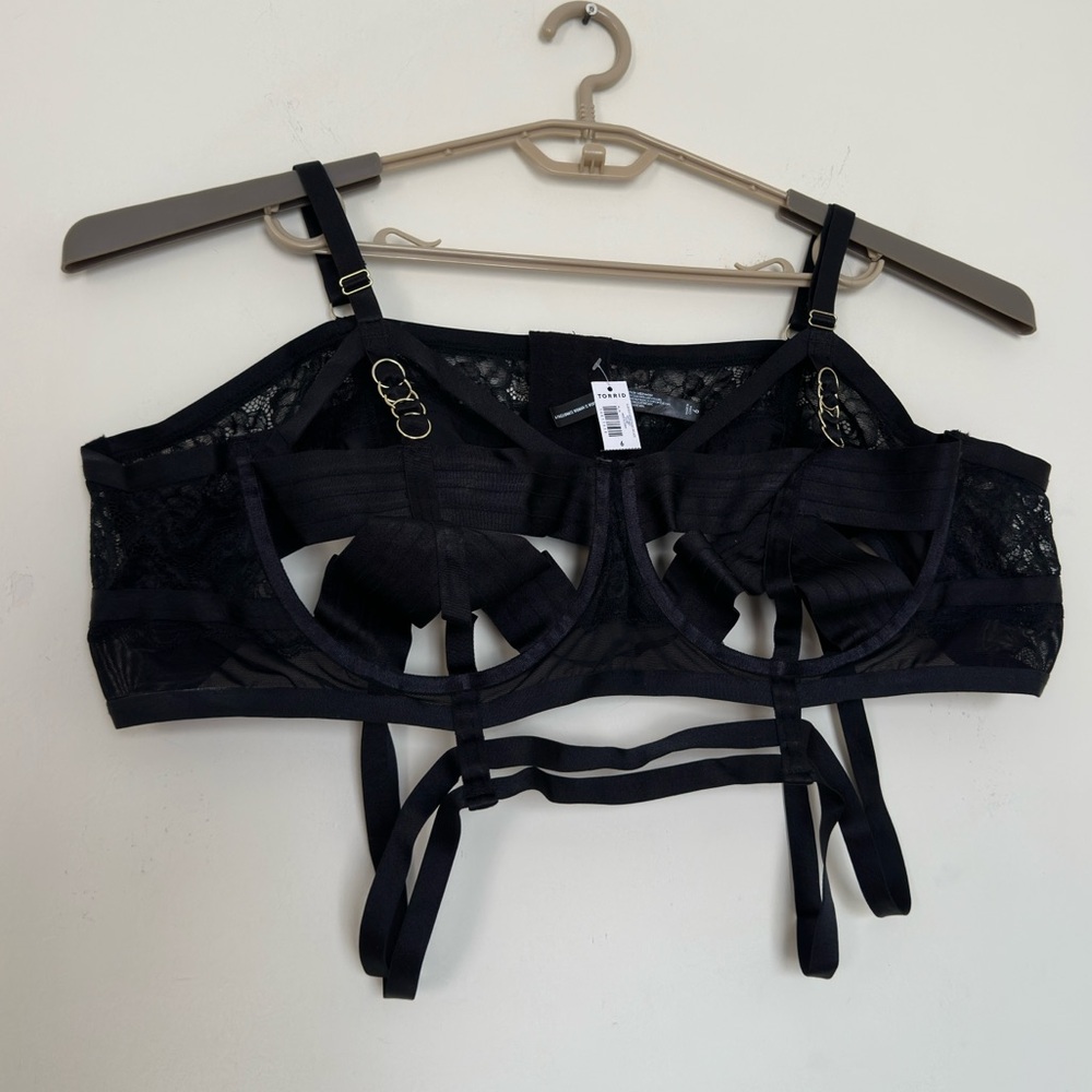 Simply Be Black Lace Cutout Cage Underwire Longline Bralette Sz 6 /6x - Picture 8 of 13